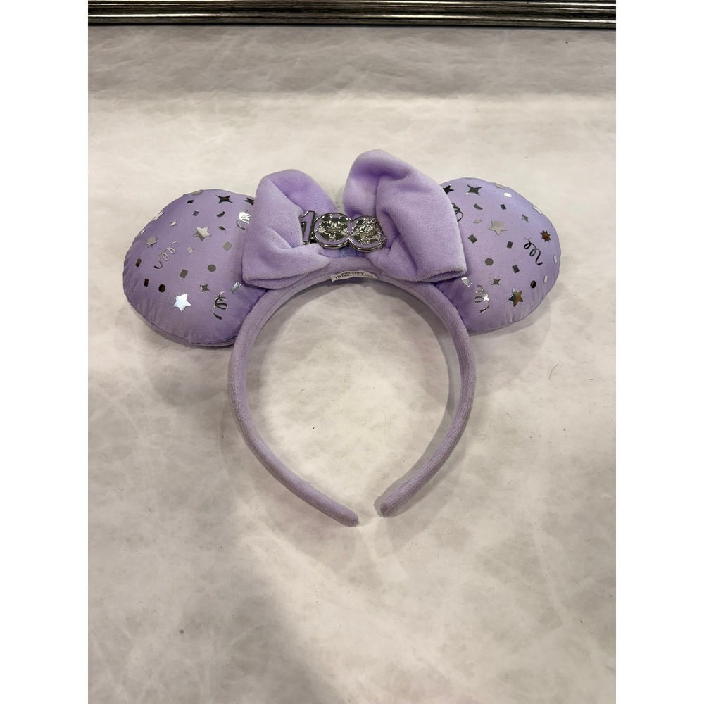 Disney 100th Anniversary Minnie Mouse Ears Lavender‎ Purple Silver Confetti Bow